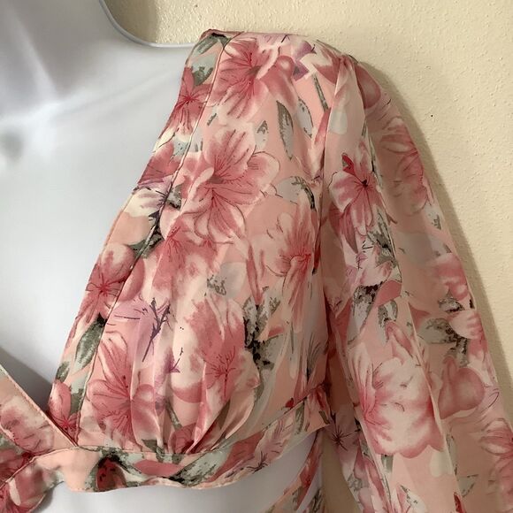 Miss Avenue Pink Feminine Girly Romantic Boho Hippie Tropical Tied Blouse Medium - Picture 3 of 12